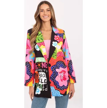 Dámské sako Elegantní sako s plnobarevným potiskem model 52170 černé