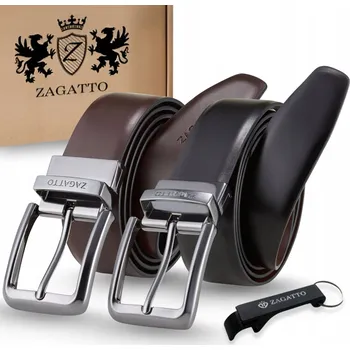Opasek Kožený opasek pánský oboustranný přírodní kůže černá/hnědá ZAGATTO