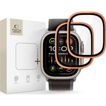 Telefonní příslušenství 2ks v balení, sada ochranných skel Tech-Protect Glass Ring 2-Pack Apple Watch Ultra 1 / 2 / 3 (49 mm) Cosmic Orange