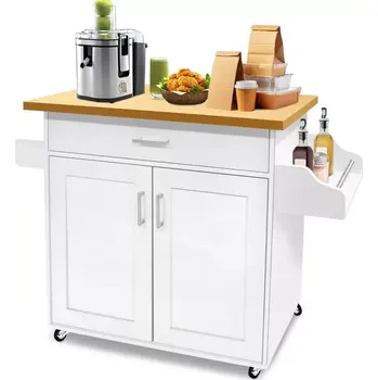 Servírovací stolek Servírovací stolek, kolečka, kov, dřevo, bílá/buk, ERIK