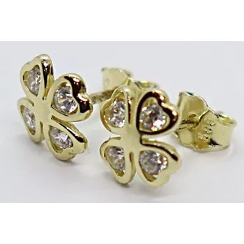 Náušnice Klenoty Budín Dámské peckové zlaté náušnice na puzetku se zirkony čtyřlístky 585/1,13gr HK2359 (Klenoty Budín Dámské peckové zlaté náušnice na puzetku se zirkony čtyřlístky 585/1,13gr HK2359)