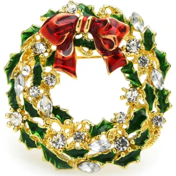 Brož B-TOP Vánoční brož věnec s kamínky - zlatá