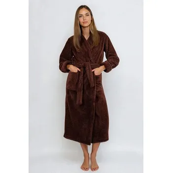 Dámské noční prádlo Dlouhý huňatý župan Eliza čokoládově hnědý 5XL