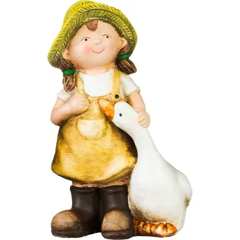 Vánoční dekorace MagicHome Dekorace MagicHome, Holčička s houskou v hnědém oblečení, keramika, 6,5x12,5x19 cm