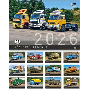 Kalendář AutoModels.cz Nástěnný měsíční MAXI kalendář CS NÁKLADNÍ LEGENDY 2026 - velikost 480 x 680 mm kalendář NÁKLADNÍ LEGENDY 2026