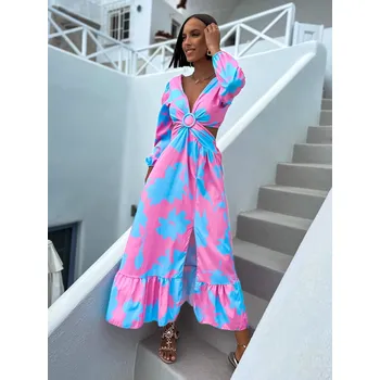 Dámské šaty Růžovo modré světlejší elegantní šaty CASSIUS s rozparkem