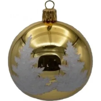 Vánoční ozdoba Kulatá ozdoba, motiv stromy, skleněná, průměr 7 cm, zlatý lesk