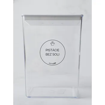 Samolepící etiketa PISTÁCIE BEZ SOLI – průhledná samolepka na dózu, základní písmo, 5 cm | DomaLEP