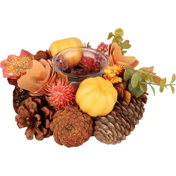 Svícen Ikebana MagicHome Nature, podzimní, oranžová, na svíčku, 15x8 cm