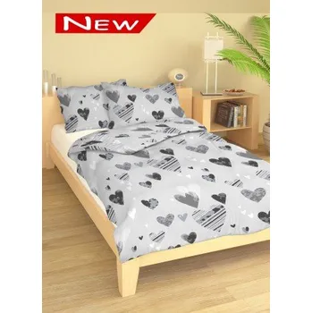 Povlečení Krepové povlečení Srdce grey 140 x 200, 70 x 90 cm knoflík