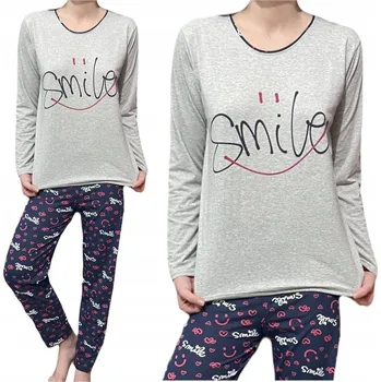 Dámské pyžamo Dámské pyžamo s dlouhým rukávem šedý melír potisk smile XXL