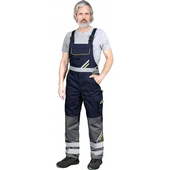 montérky Pracovní kalhoty s laclem a reflexním pruhem, velikost 52