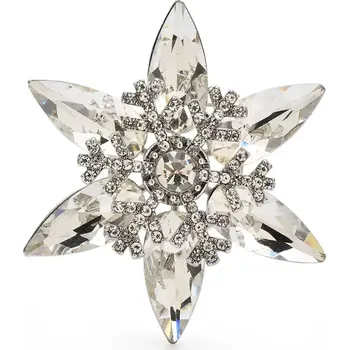 Brož B-TOP Postříbřená brož ve tvaru vločky s čirými krystaly