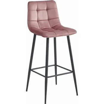 Jídelní židle Set dvou barových židlí ARCETO sametové růžové (černé nohy) 2 ks