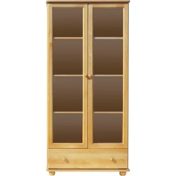 Policová skříň Slevadoma Vitrína 68a Klasik, bezbarvý lak, šíře 90 cm, masiv borovice