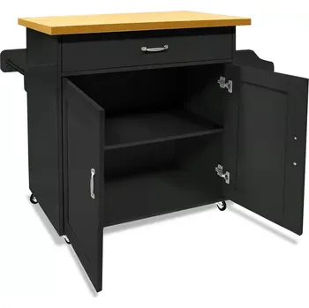 Servírovací stolek Servírovací stolek, kolečka, kov, dřevo, černá/buk, ERIK