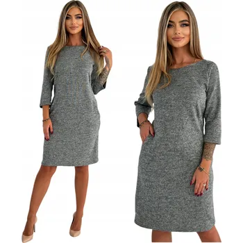 Dámské šaty ŠEDÉ SVETROVÉ ŠATY S KAPSY ROZMĚR 38