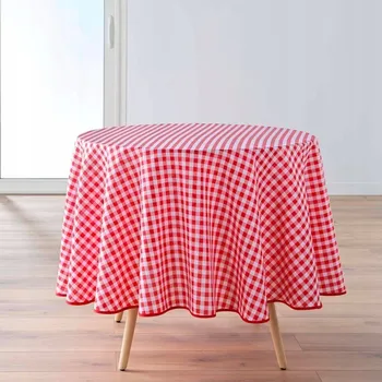 ubrus UBRUS ODOLNÝ SKVRNÁM ČERVENÝ KULATÝ S KOSTKOVANÝM VZOREM VICHY, PRŮMĚR 180 CM