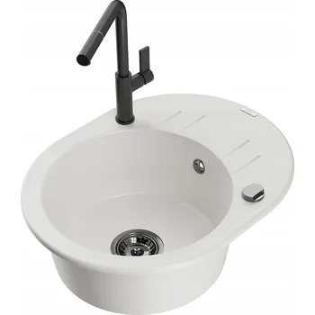 Granitový dřez Jednokomorový granitový dřez Mexen Kevin, bílý