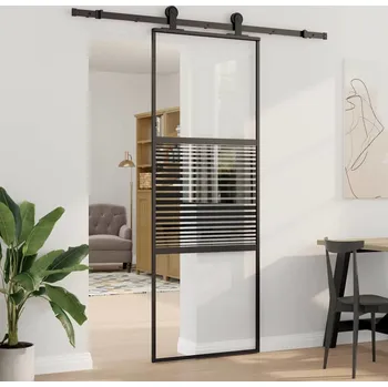 Interiérové dveře vidaXL Posuvné dveře Černá 76 x 205 cm Tvrzené sklo a hliník [42012460]