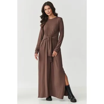 Dámské šaty Klasické šaty Makadamia M894 tmavě hnědé Tmavě hnědá L