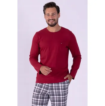 Pánské pyžamo Hotberg MAKSYM - zajímavé pánské pyžamo s dlouhým rukávem a kostkovanými kalhotami, velikost XL