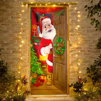 Vánoční dekorace Závěs na dveře Santa Claus červená