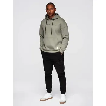 Pánská mikina Ombre Clothing Cool khaki mikina s kapucí a nápisem na hrudi V2 OM-SSNZ-0241