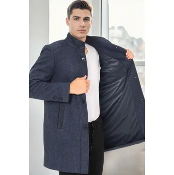 Pánská casual bunda PLT9386 DEWBERRY MEN'S COAT-DIAGONAL NAVY BLUE dewberry modrá | bílá 3455988