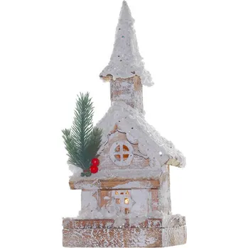Vánoční dekorace SEIZIS Kaplička dřevěná zasněžená s LED, 29cm