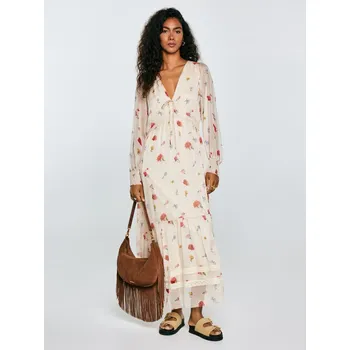 Dámské šaty BIG STAR DÁMSKÉ ŠATY MAXI S KVĚTINAMI, KRÉMOVÁ, ESTER 103 L