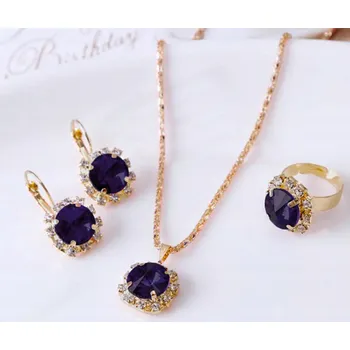 Náhrdelník Zlatá Sada Náhrdelník, Náušnice a Prsten se Zirkony Pozlacené