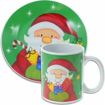 Talíř Dětská sada hrnku a talíře Santa, zelená