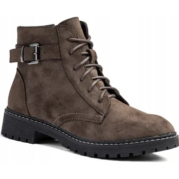 Dámské kozačky Zateplené semišové kozačky Kotníkové Boty , šněrování, přezka ZAMEK, Wojtyłko 37