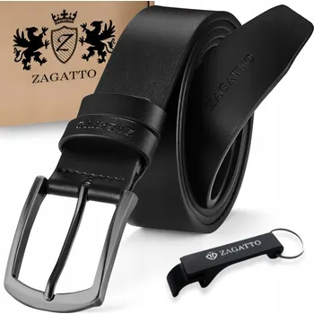 Opasek Pánský černý Kožený opasek s přezkou ke kalhotám 130 cm, přírodní kůže, ZAGATTO