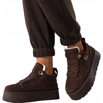 Dámské tenisky Dámské tenisky čokoládové barvy s kožíškem na platformě, velikost 37 - pohodlné a módní