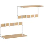 Nástěnná police s háčky VELORY sada 2 ks 50x24,2 cm, bílá/dub sonoma