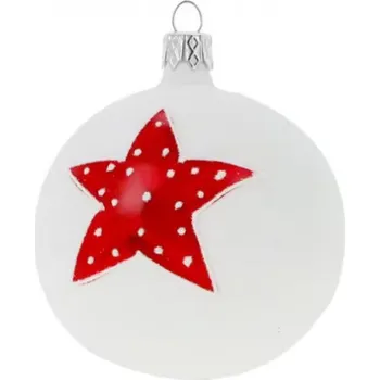 Vánoční ozdoba Kulatá ozdoba, motiv hvězda, skleněná, průměr 8 cm, bílý mat