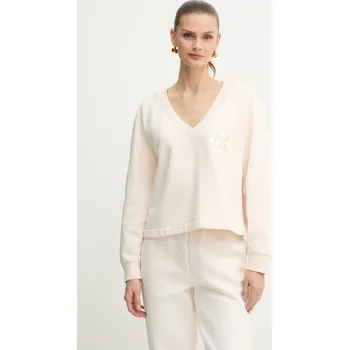 Dámská mikina Bavlněná mikina Armani Exchange dámská, béžová barva, s potiskem, XW001461 AF16192 XW001461.AF16192 01X, vel. XS