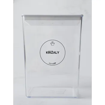 Samolepící etiketa KŘÍŽALY – průhledná samolepka na dózu, tučné písmo, 5 cm | DomaLEP