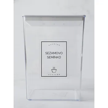 Speciální papír SEZAMOVO SEMÍNKO – průhledná samolepka na dózu, základní písmo, 6 x 8 cm | DomaLEP