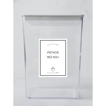 Speciální papír PISTÁCIE BEZ SOLI – bílá samolepka na dózu, základní písmo, 6 x 8 cm | DomaLEP