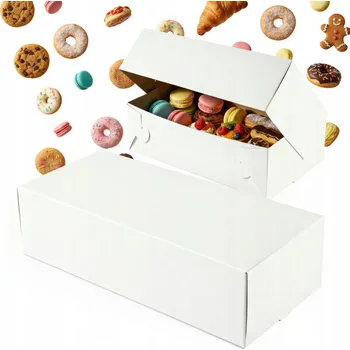 Krabice na pečivo Krabička lepená, bílý karton 31x22x8cm na cukroví, dort sada 10 Ks.