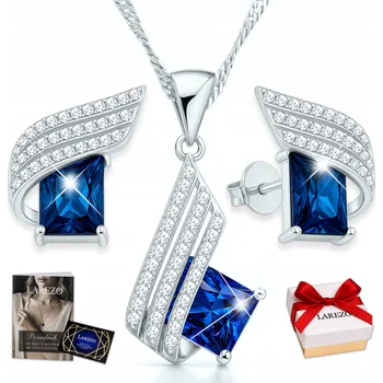 Náhrdelník Sada stříbrných šperků Náušnice Náhrdelník Modré krystaly Čtverce
