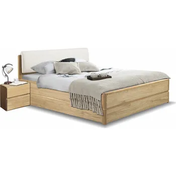 Postel Postel s úložným prostorem a roštem Atlantik, masiv dub přírodní/dýha - krémová ekokůže