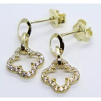 Náušnice Klenoty Budín Dámské visací zlaté náušnice na puzetku se zirkony čtyřlístky 585/1,50gr HK2364 (Klenoty Budín Dámské visací zlaté náušnice na puzetku se zirkony čtyřlístky 585/1,50gr HK2364)