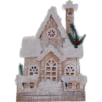 Vánoční dekorace SEIZIS Domeček dřevěný zasněžený s LED, 35cm