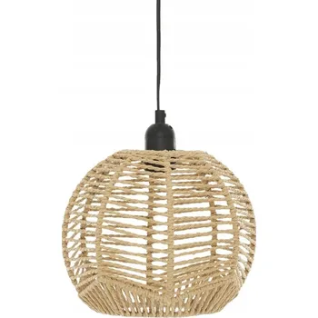 Stojací lampa ZÁVĚSNÁ LAMPA KOVOVÁ S VÝPLETOVÝM STÍNIDLEM HNĚDÁ KOULE Ø 24 cm BOHO