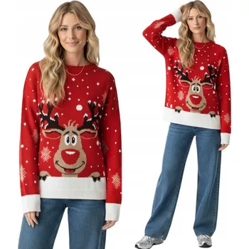 Dámský svetr Dámský vánoční svetr červený sob Rudolf vánoční dárky S/M