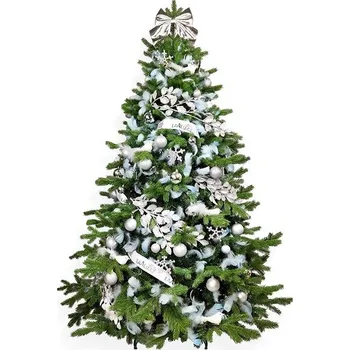 Vánoční stromek LAALU Vánoční stromek zdobený - NEBESKÉ STŘÍBRO, 131 ks ozdob, 240 cm